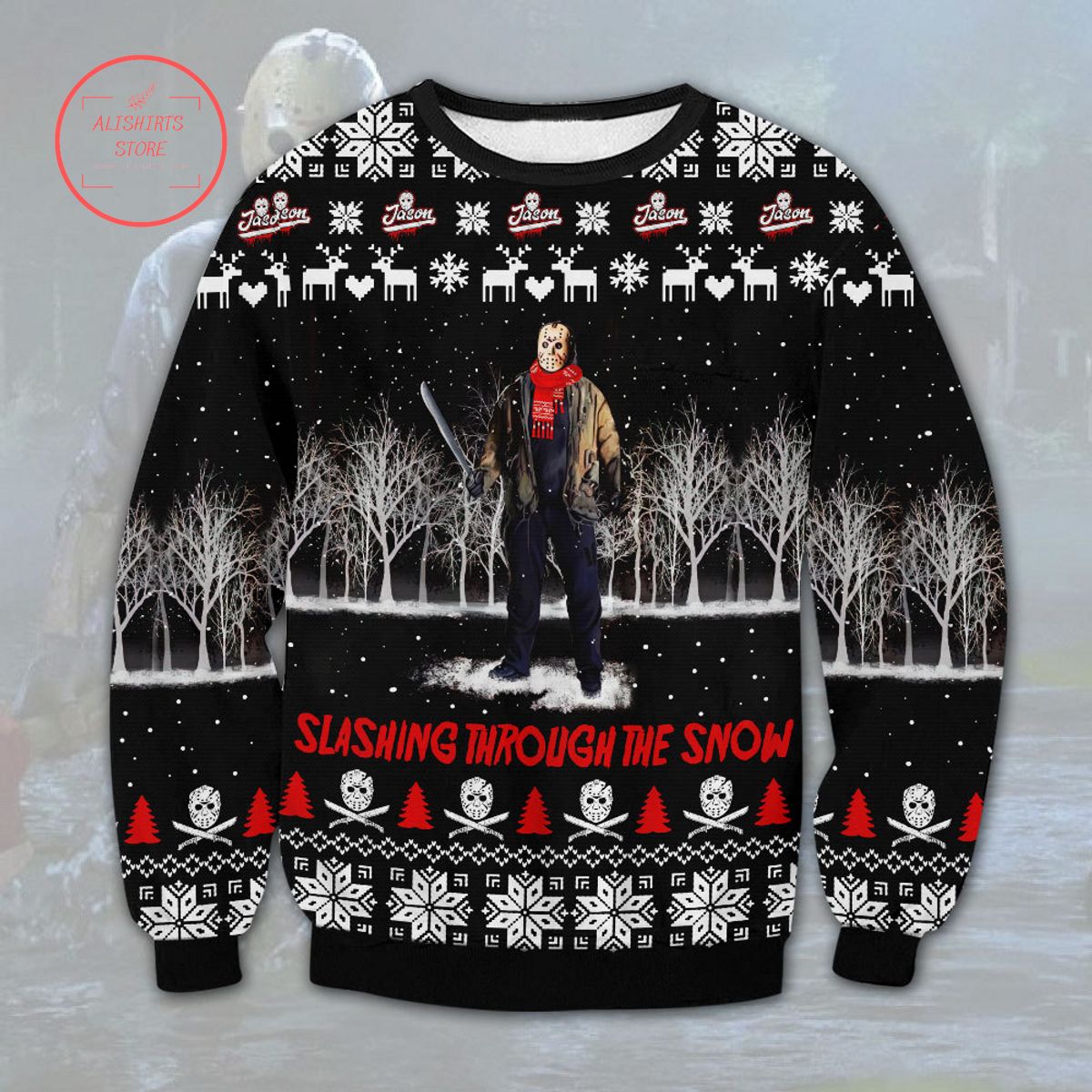 Jason Voorhees Slashing Ugly Christmas Sweater