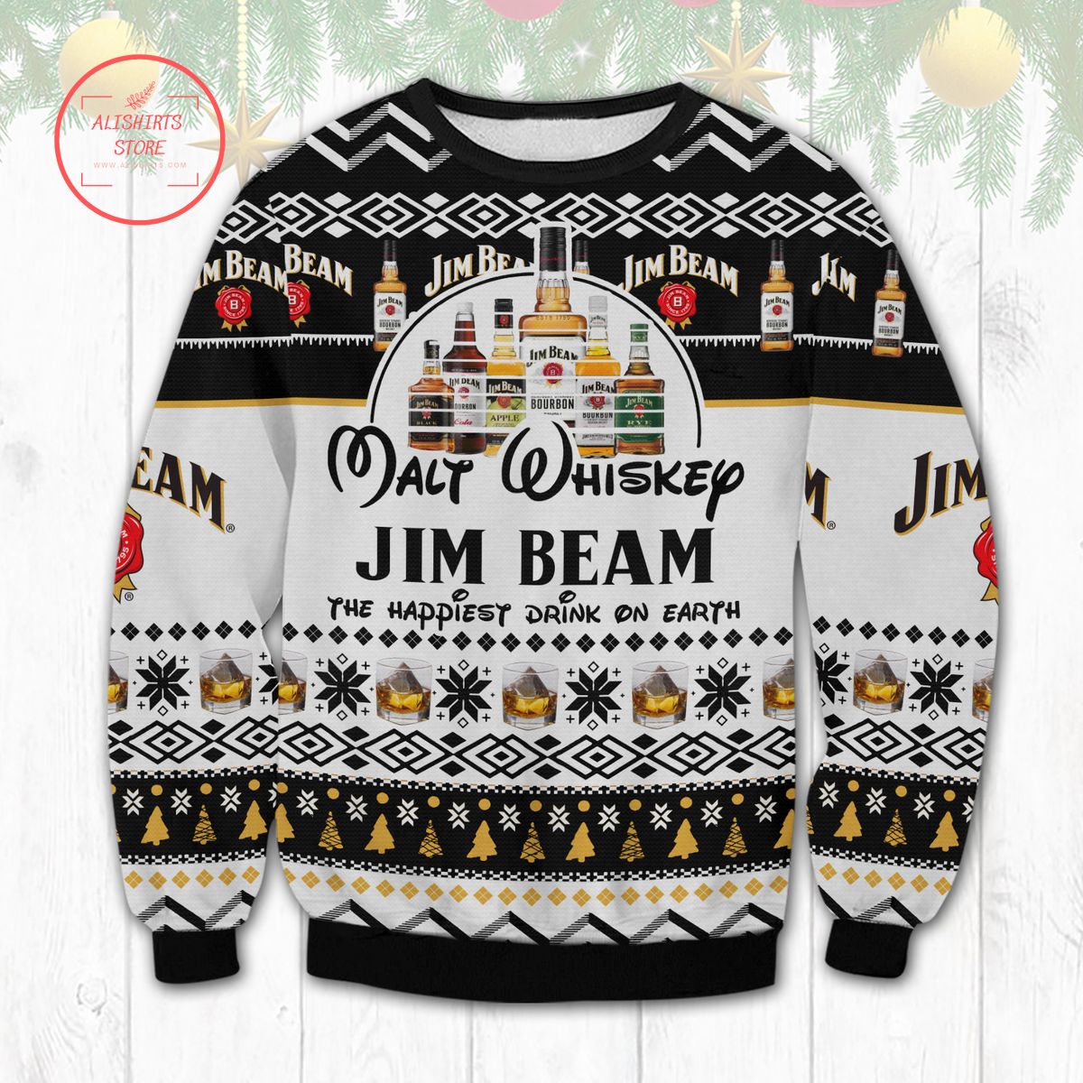 Jim Beam Happiest Drink Ugly Christmas Sweater