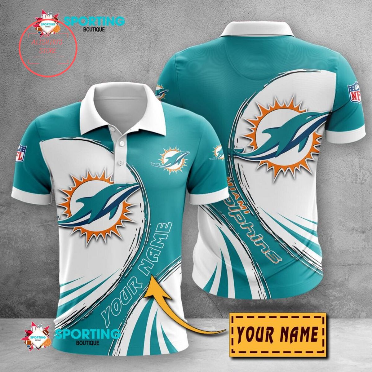 Miami Dolphins Custom Name Polo Shirt