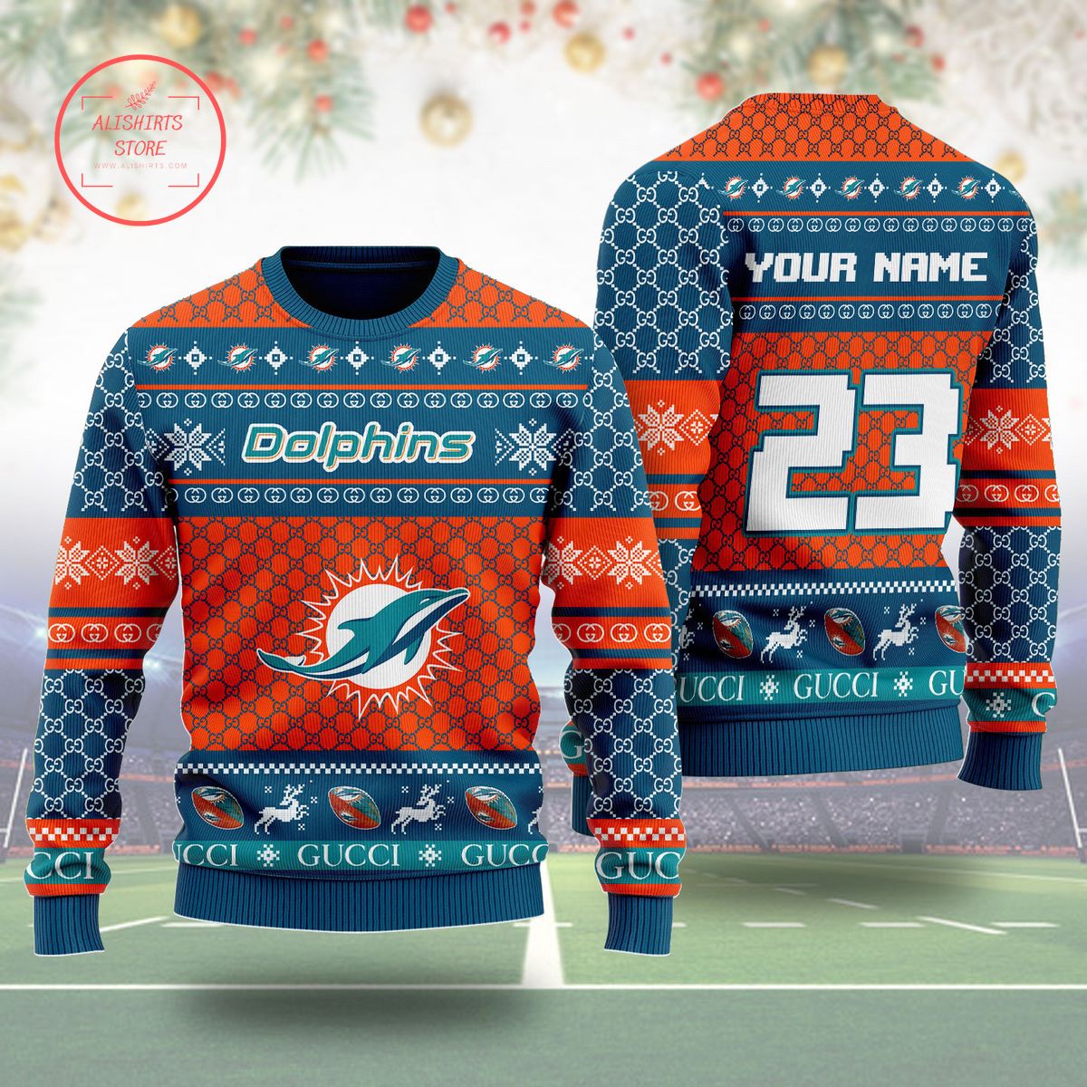 Miami Dolphins Gucci Ugly Christmas Sweater