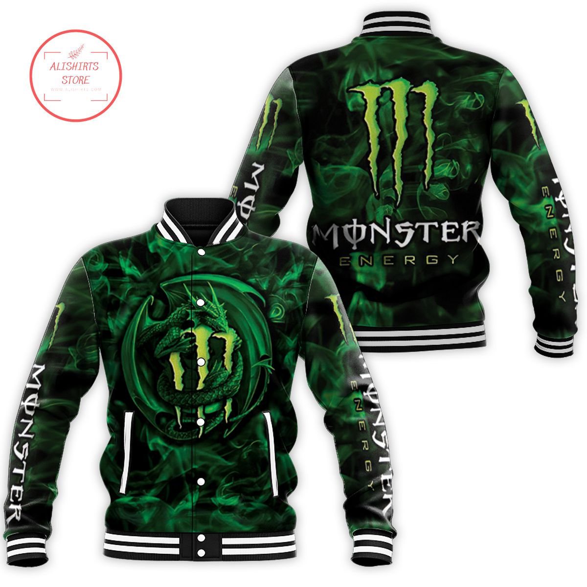 Monster Energy Dragon Bat Green varsity jacket