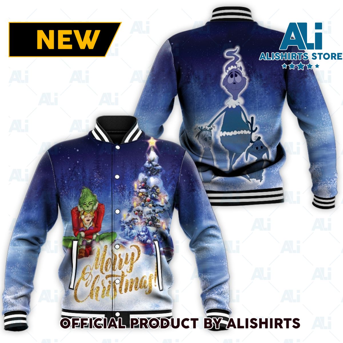 Grinch Christmas Winter Season Blue varsity jacket