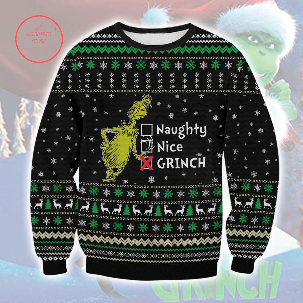 Naughty, Nice, Grinch Ugly Christmas Sweater