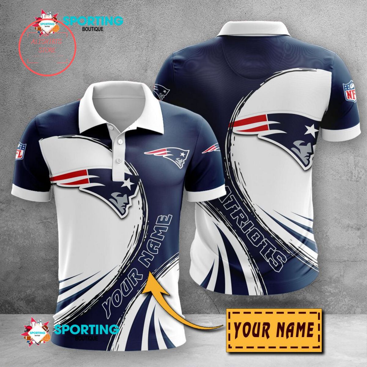 New England Patriots Custom Name Polo Shirt