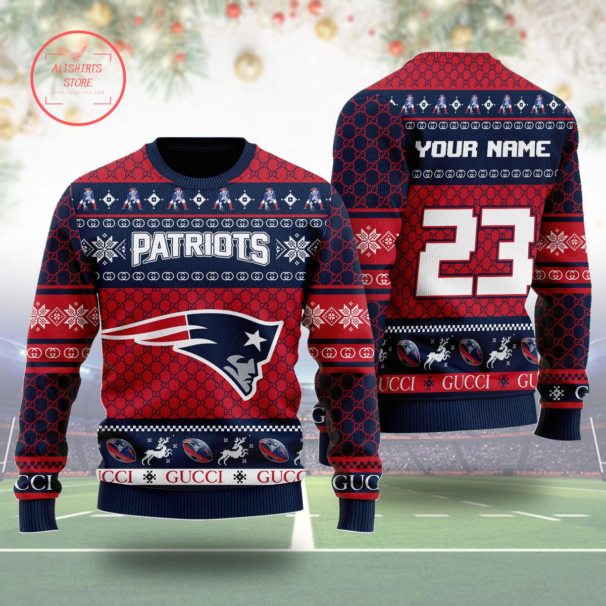 New England Patriots Gucci Ugly Christmas Sweater