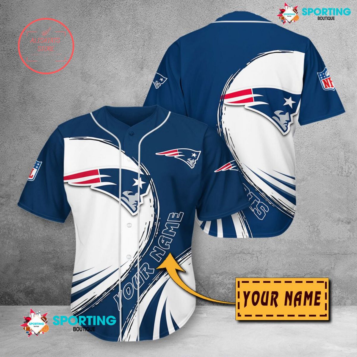 New England Patriots NFL Personalized Baseball Jersey
