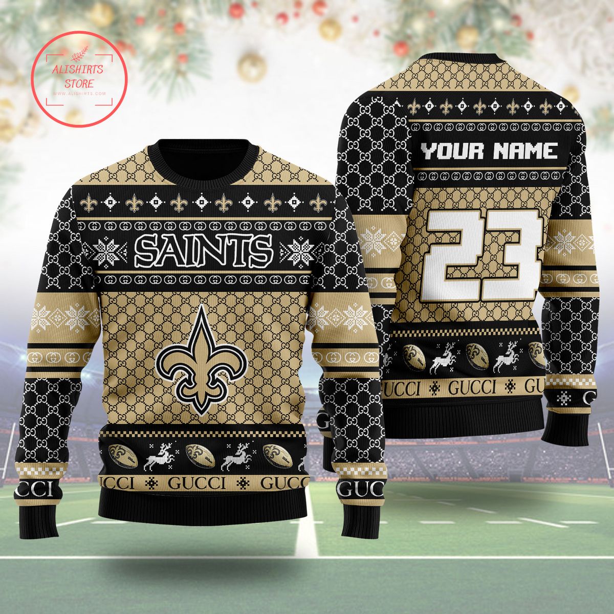 New Orleans Saints Gucci Ugly Christmas Sweater