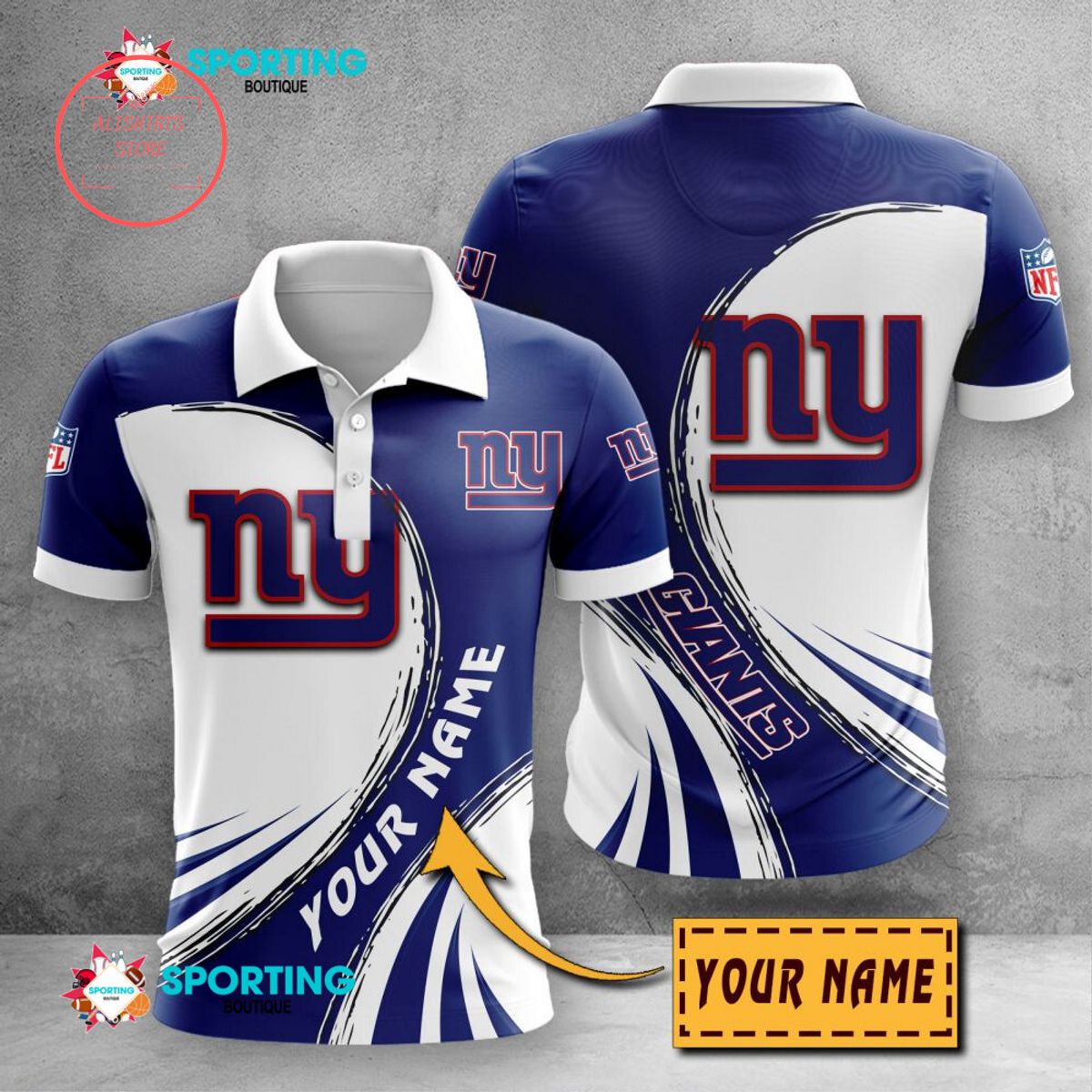 New York Giants Custom Name Polo Shirt