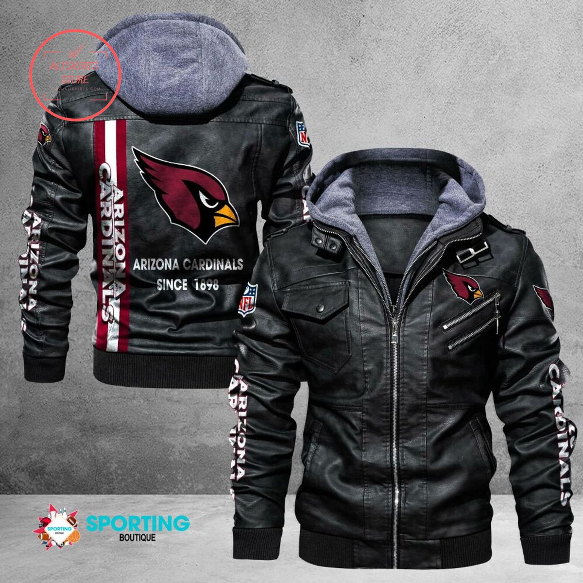 NFL Arizona Cardinals Logo Custom name Leather Jacket Hooded Fleece For Fan