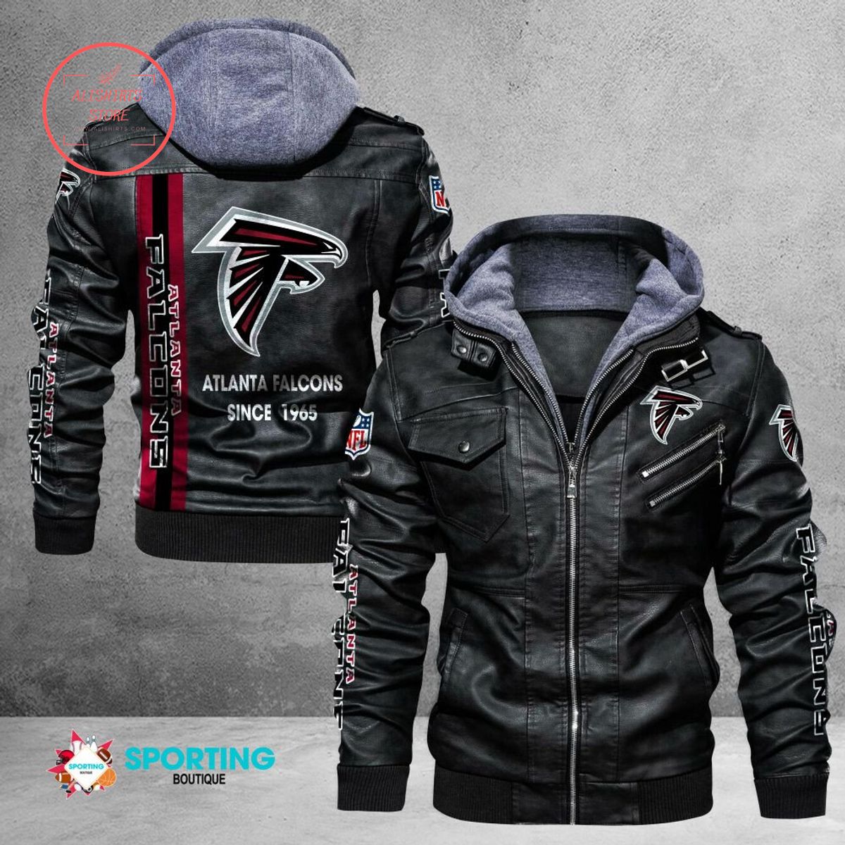 NFL Atlanta Falcons Logo Custom name Leather Jacket Hooded Fleece For Fan