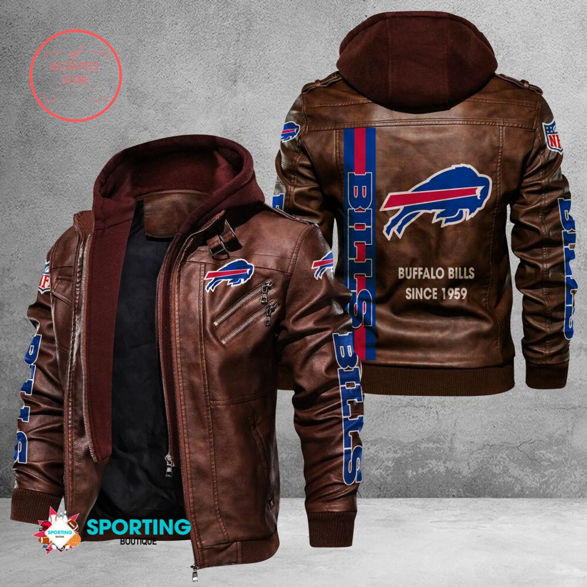 NFL Buffalo Bills Logo Custom name Leather Jacket Hooded Fleece For Fan