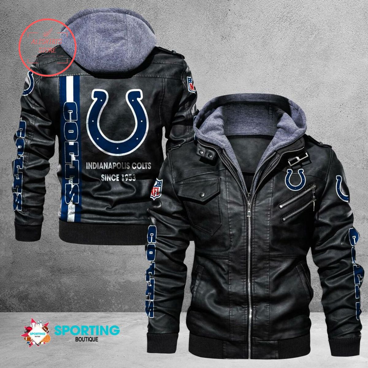 NFL Indianapolis Colts Logo Custom name Leather Jacket Hooded Fleece For Fan