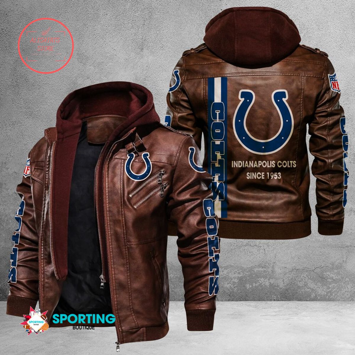 NFL Indianapolis Colts Logo Custom name Leather Jacket Hooded Fleece For Fan