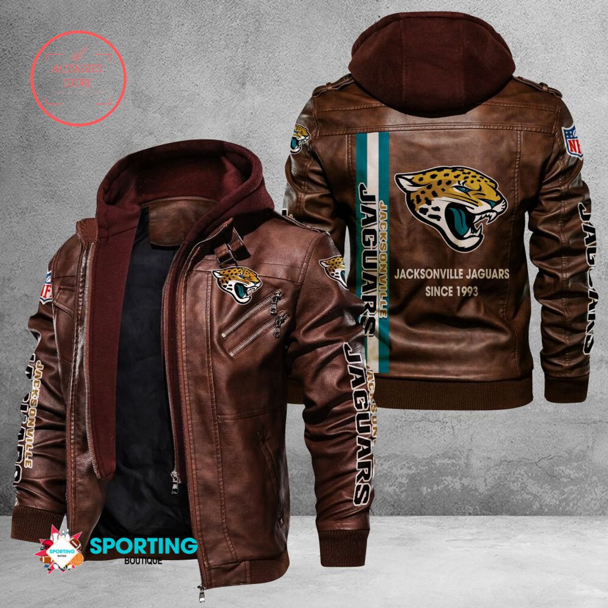 NFL Jacksonville Jaguars Logo Custom name Leather Jacket Hooded Fleece For Fan