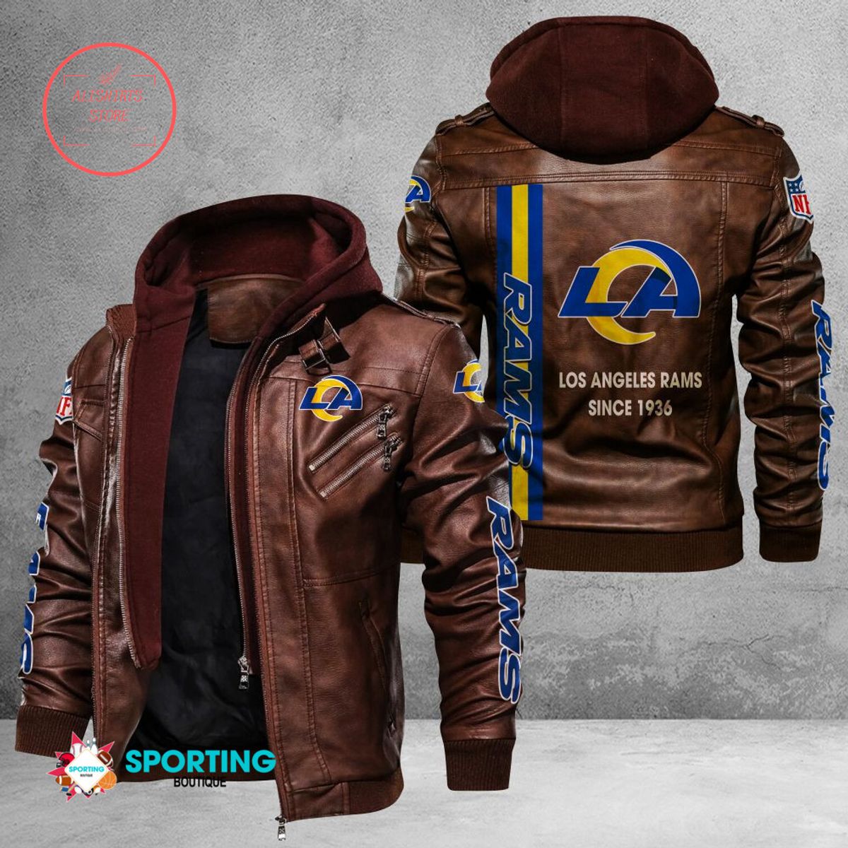 NFL Los Angeles Rams Logo Custom name Leather Jacket Hooded Fleece For Fan
