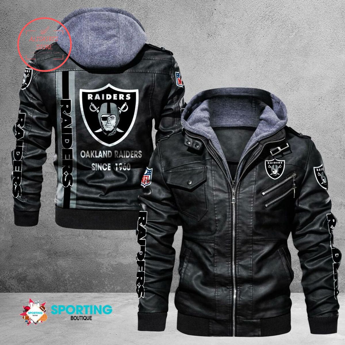 NFL Oakland Raiders Logo Custom name Leather Jacket Hooded Fleece For Fan