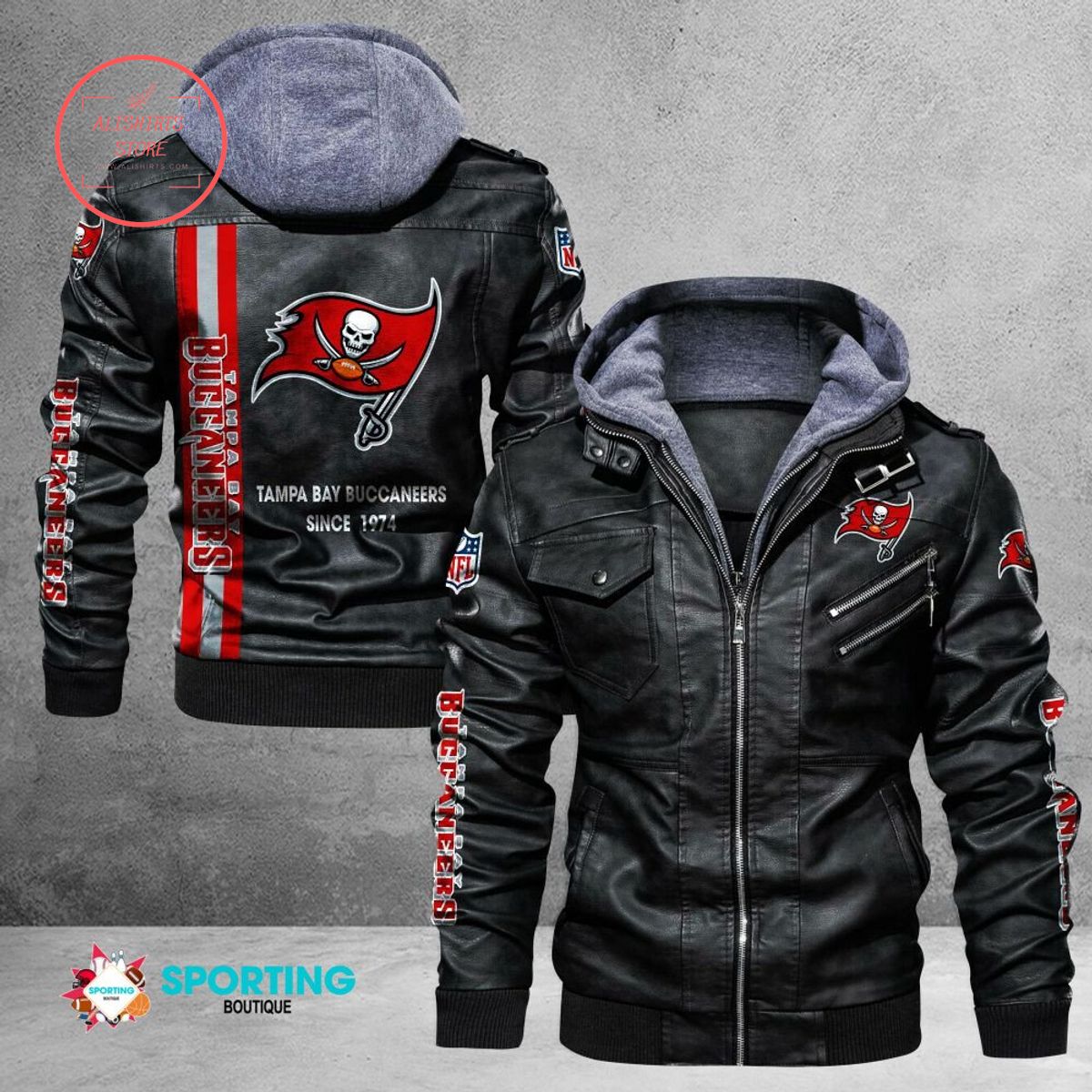 NFL Tampa Bay Buccaneers Logo Custom name Leather Jacket Hooded Fleece For Fan