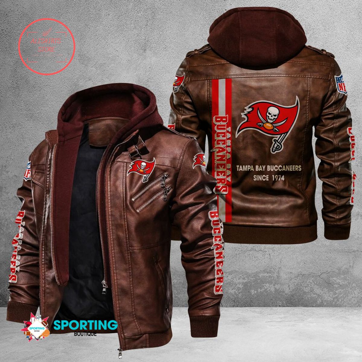 NFL Tampa Bay Buccaneers Logo Custom name Leather Jacket Hooded Fleece For Fan