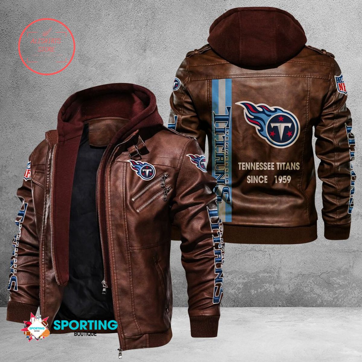 NFL Tennessee Titans Logo Custom name Leather Jacket Hooded Fleece For Fan
