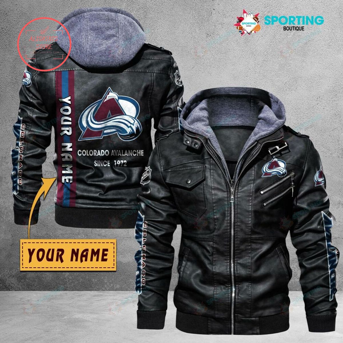 NHL Colorado Avalanche Logo Custom name Leather Jacket Hooded Fleece For Fan