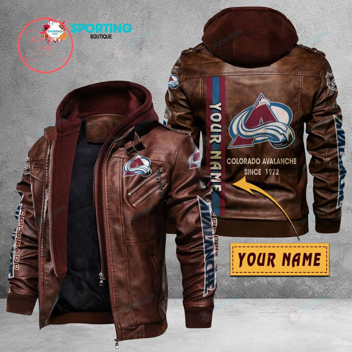NHL Colorado Avalanche Logo Custom name Leather Jacket Hooded Fleece For Fan