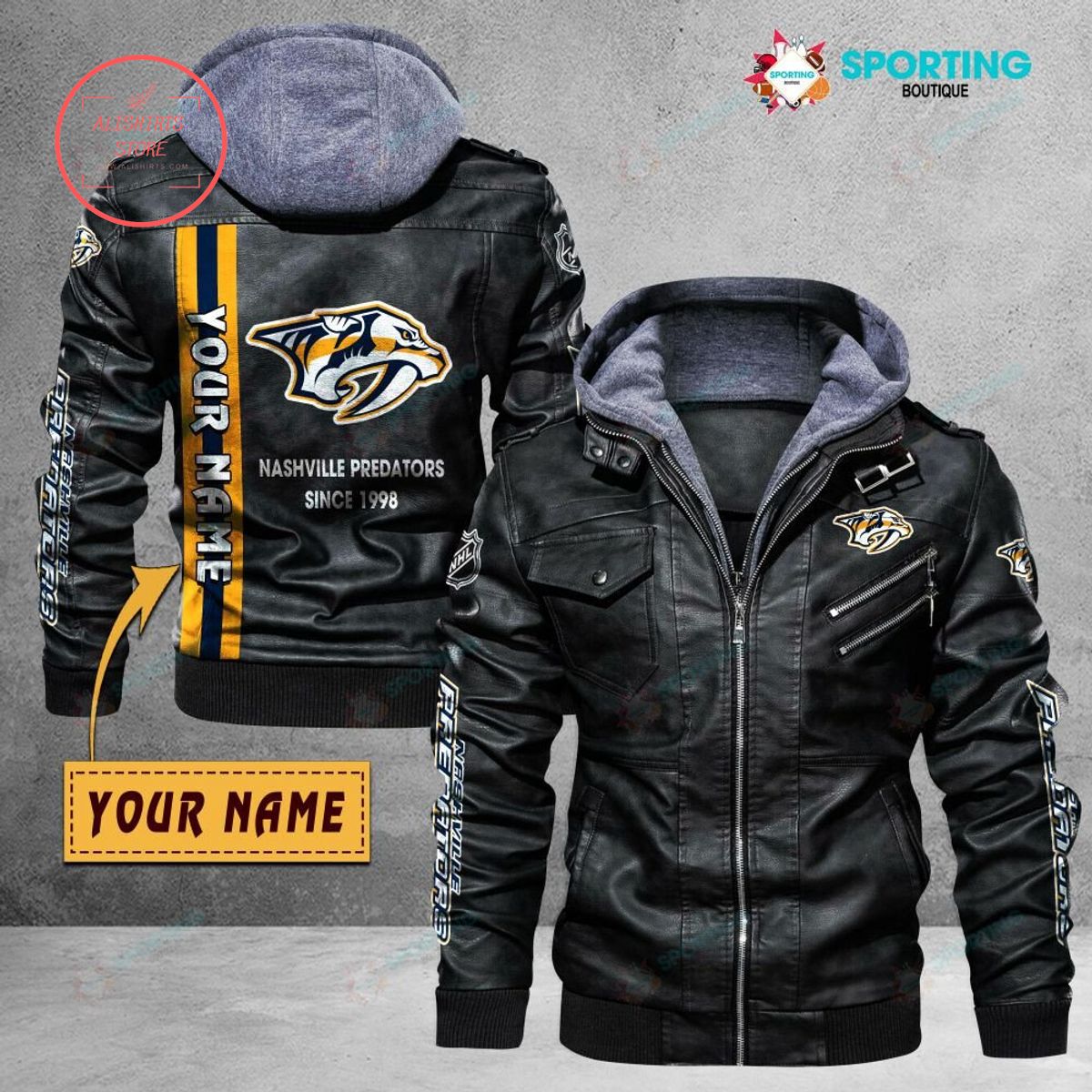 NHL Nashville Predators Logo Custom name Leather Jacket Hooded Fleece For Fan