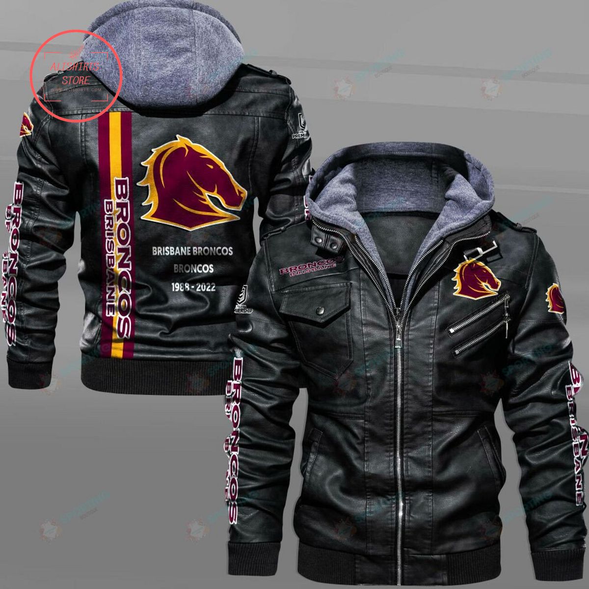 NRL Brisbane Broncos Custom name Leather Jacket Hooded Fleece For Fan