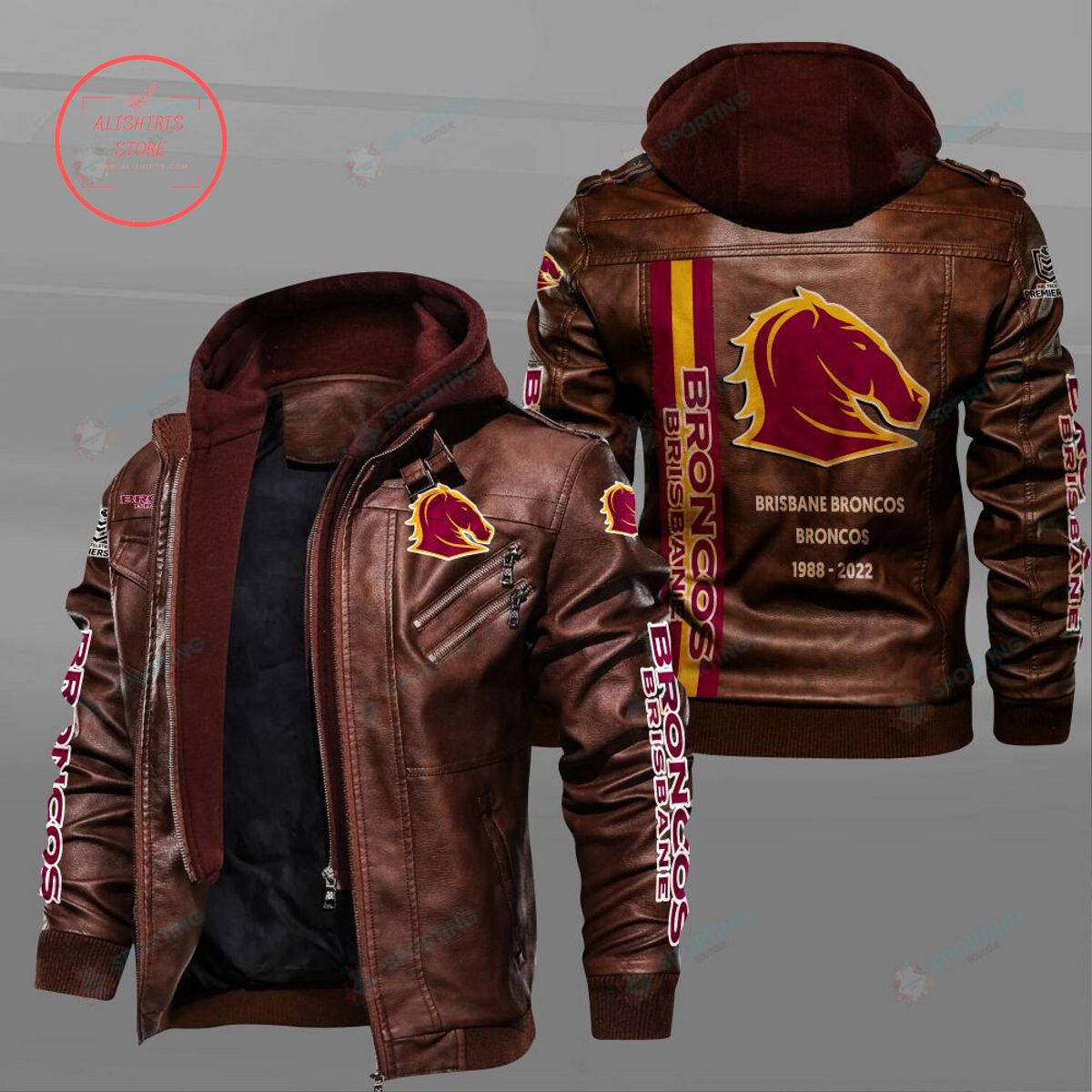 NRL Brisbane Broncos Custom name Leather Jacket Hooded Fleece For Fan