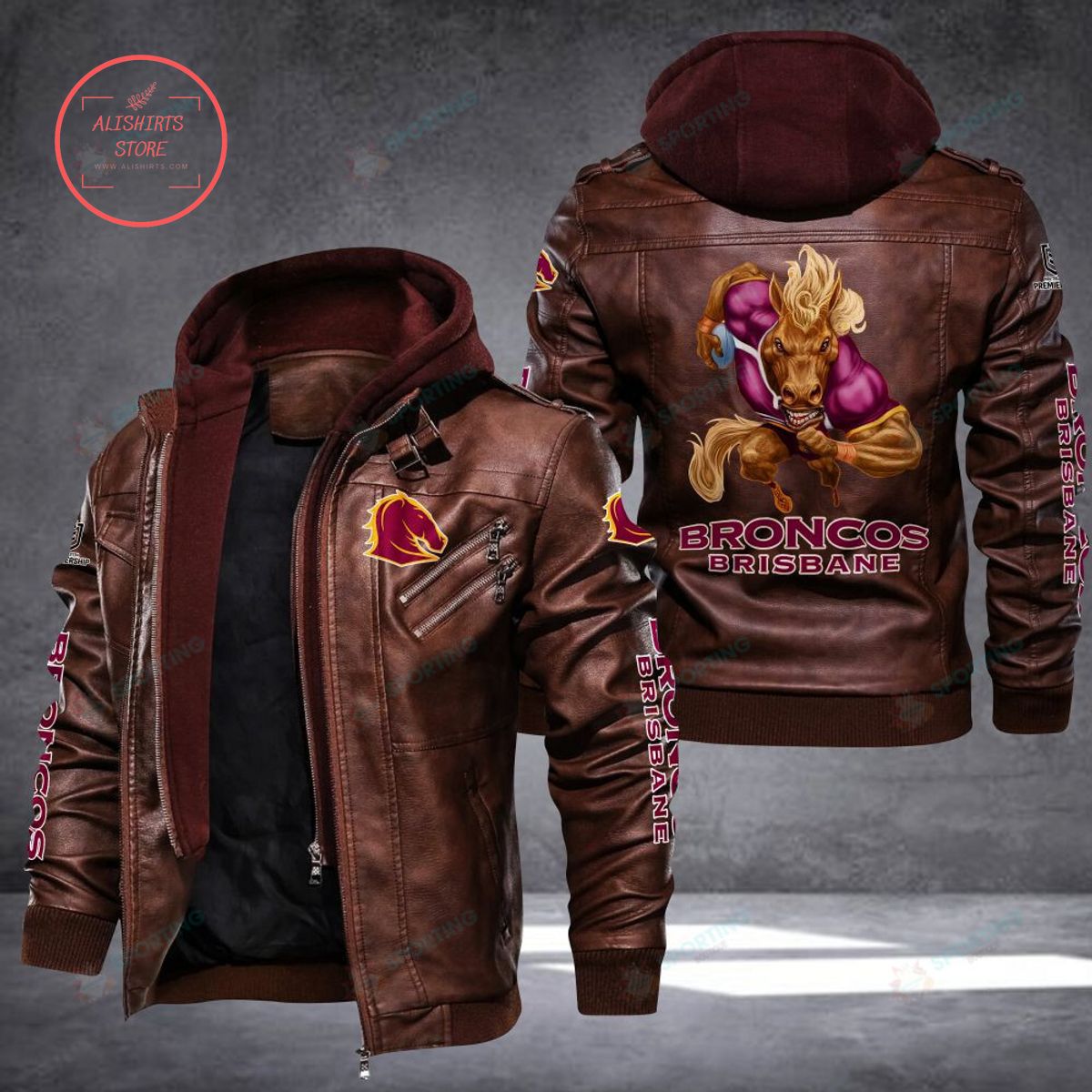 NRL Brisbane Broncos Mascot Leather Jacket Hooded Fleece For Fan