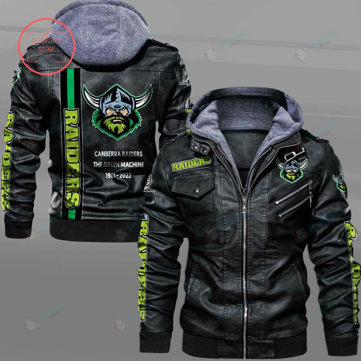 NRL Canberra Raiders Custom name Leather Jacket Hooded Fleece For Fan