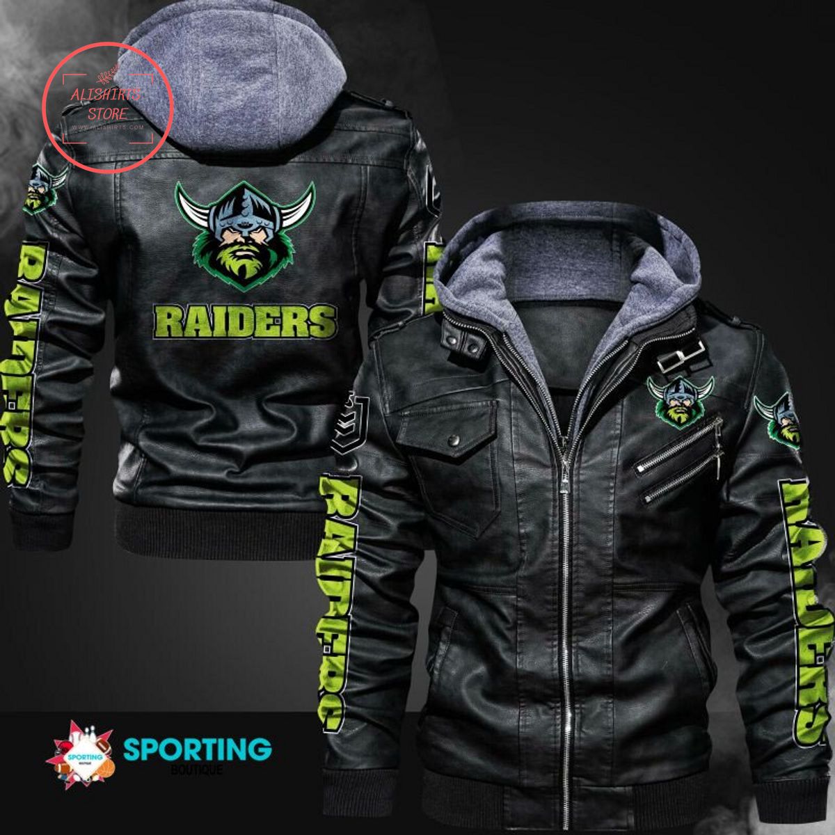 NRL Canberra Raiders Logo Leather Jacket Hooded Fleece For Fan