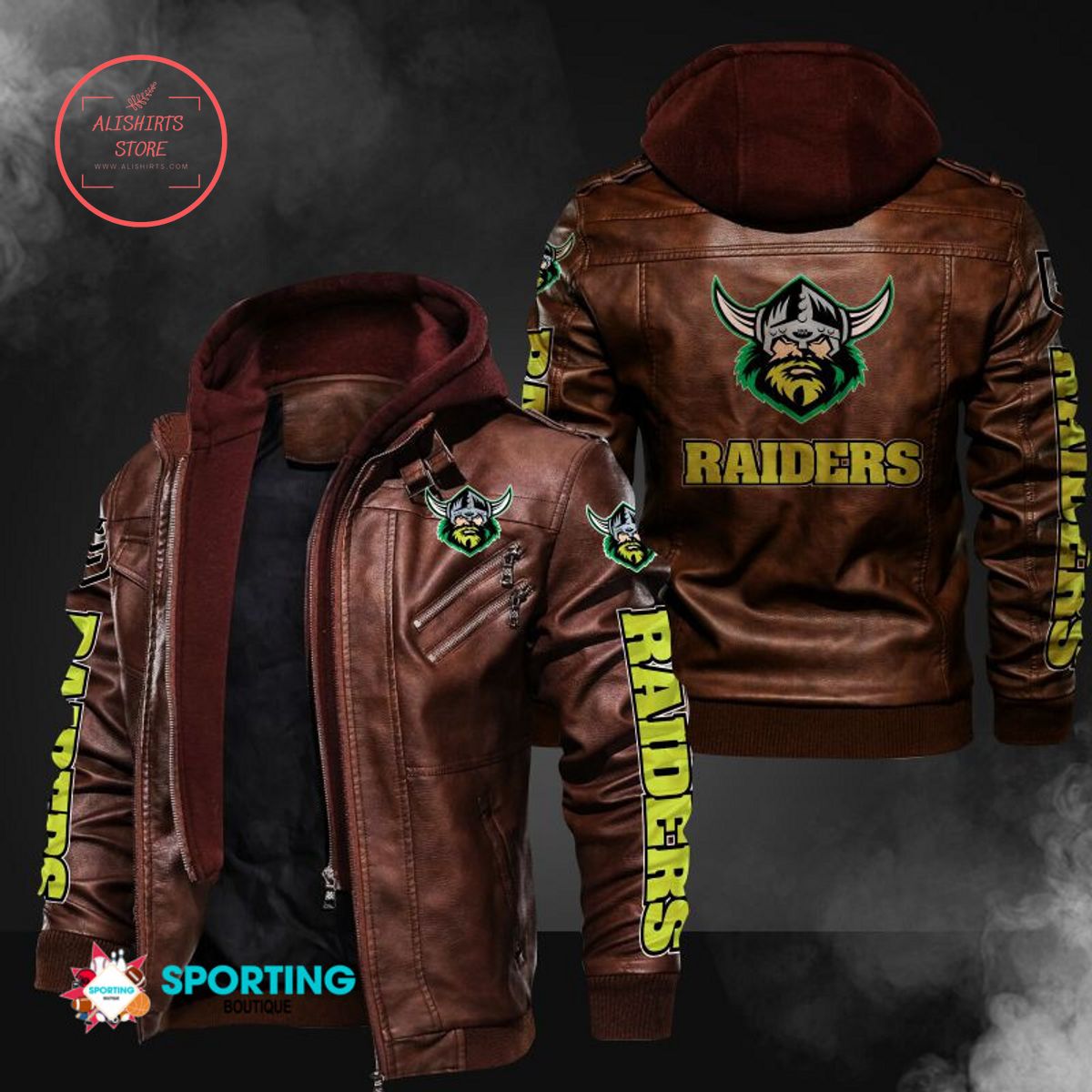 NRL Canberra Raiders Logo Leather Jacket Hooded Fleece For Fan