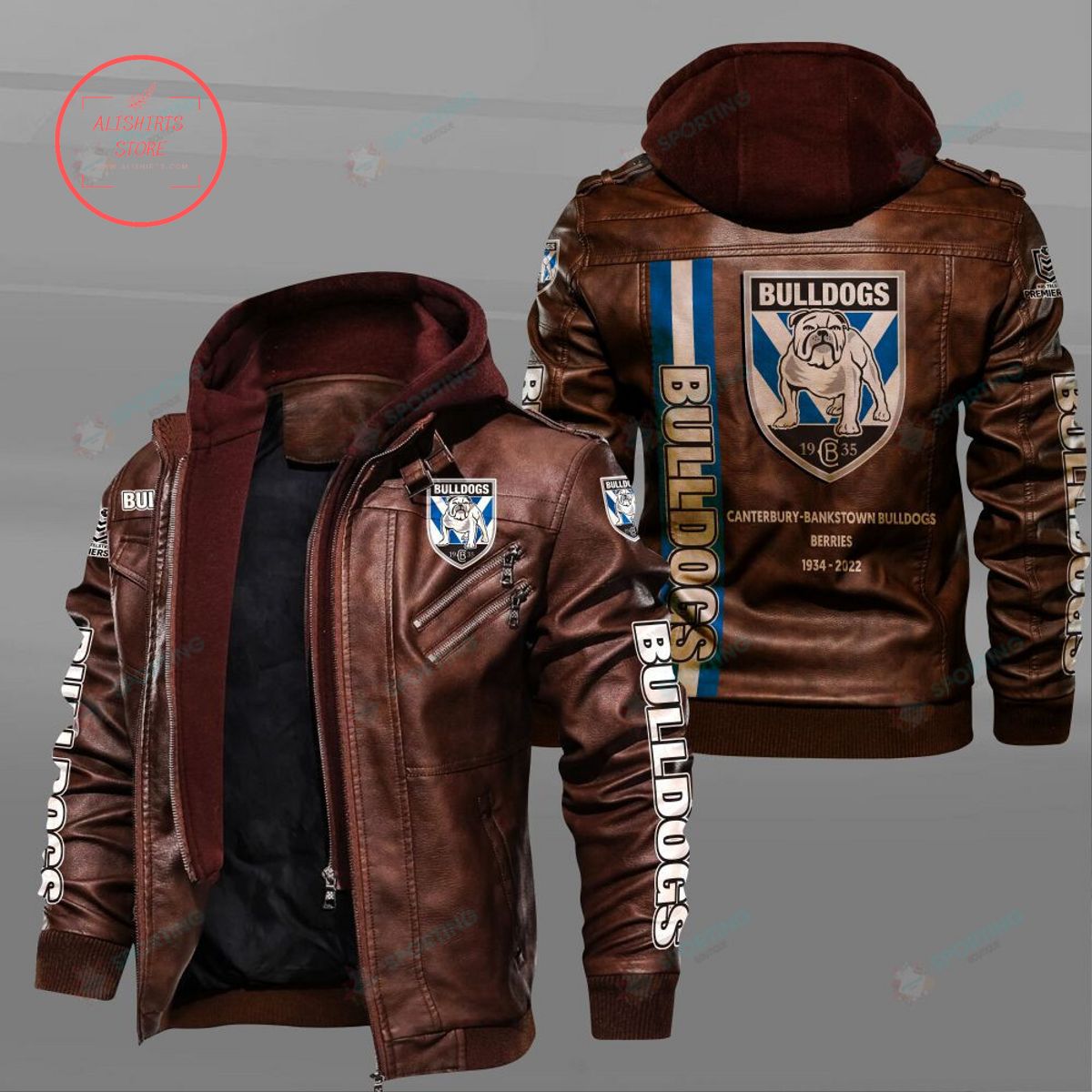 NRL Canterbury Bankstown Bulldogs Custom name Leather Jacket Hooded Fleece For Fan