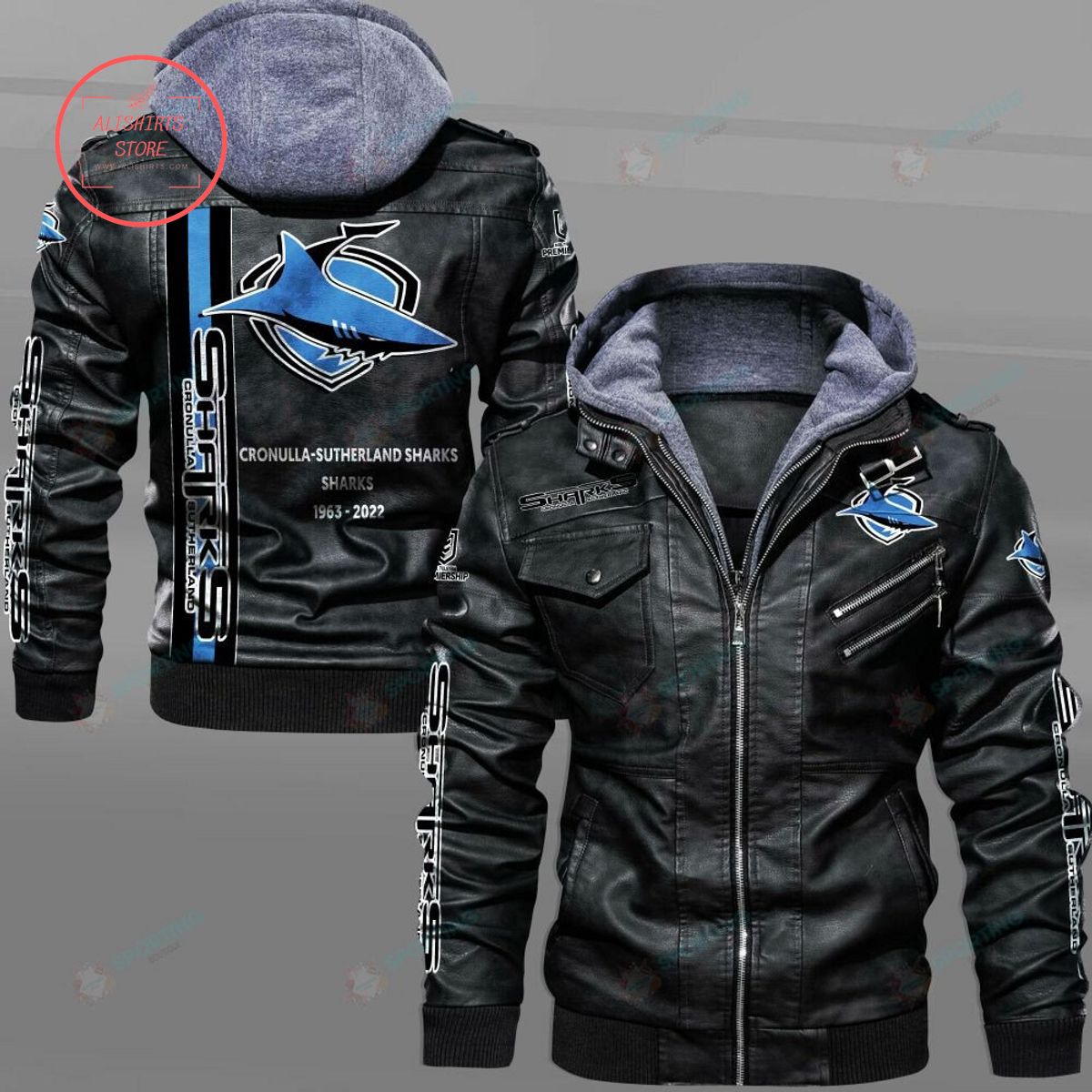 NRL Cronulla Sharks Custom name Leather Jacket Hooded Fleece For Fan