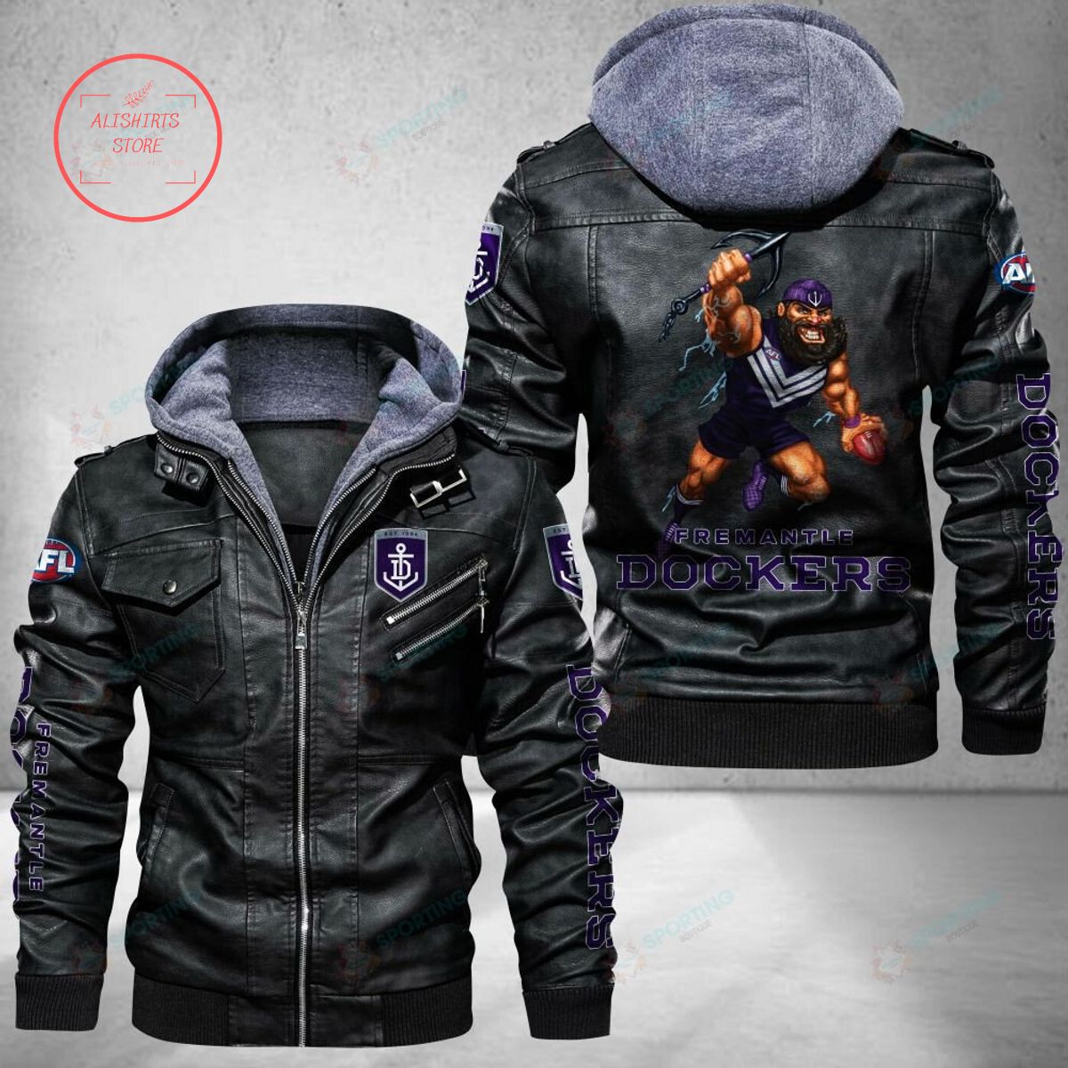 NRL Fremantle Football Club Mascot Leather Jacket Hooded Fleece For Fan