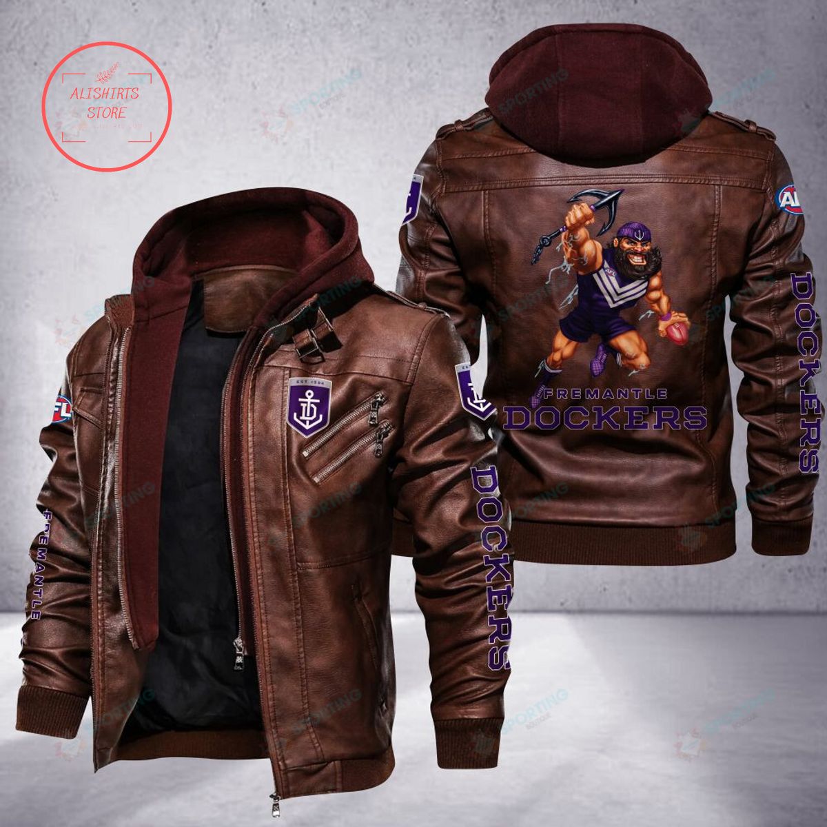 NRL Fremantle Football Club Mascot Leather Jacket Hooded Fleece For Fan