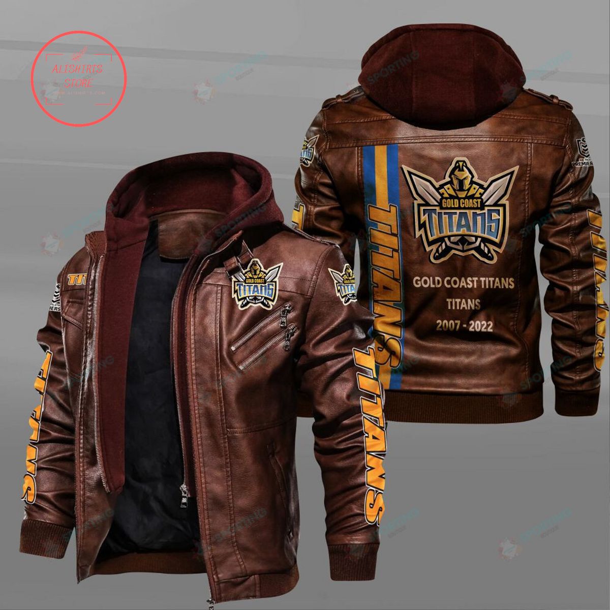 NRL Gold Coast Titans Custom name Leather Jacket Hooded Fleece For Fan