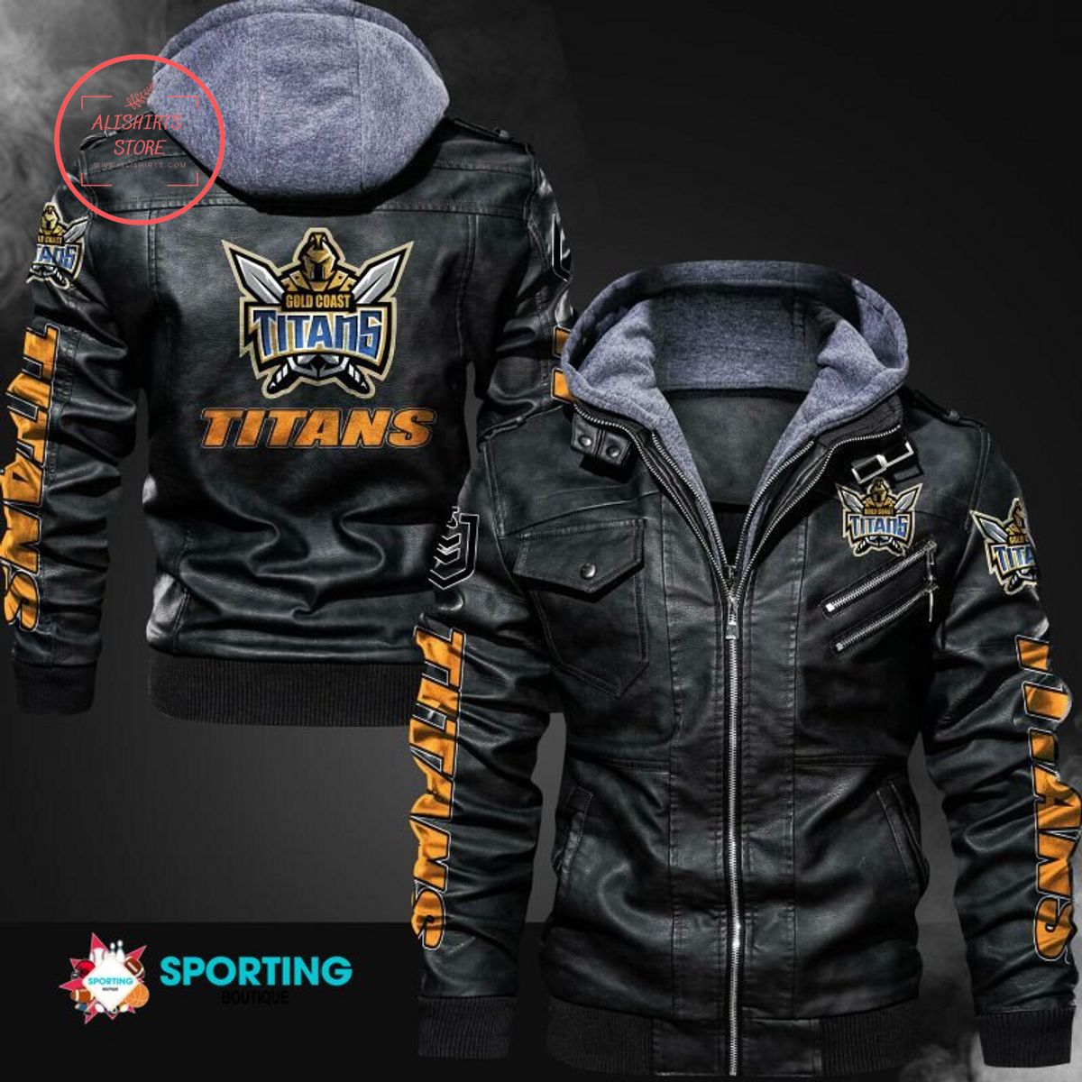 NRL Gold Coast Titans Logo Leather Jacket Hooded Fleece For Fan