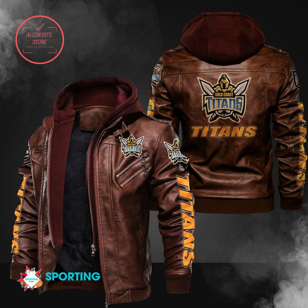 NRL Gold Coast Titans Logo Leather Jacket Hooded Fleece For Fan