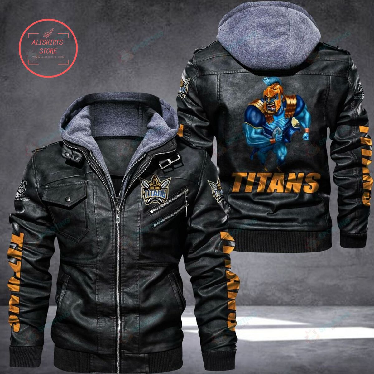 NRL Gold Coast Titans Mascot Leather Jacket Hooded Fleece For Fan