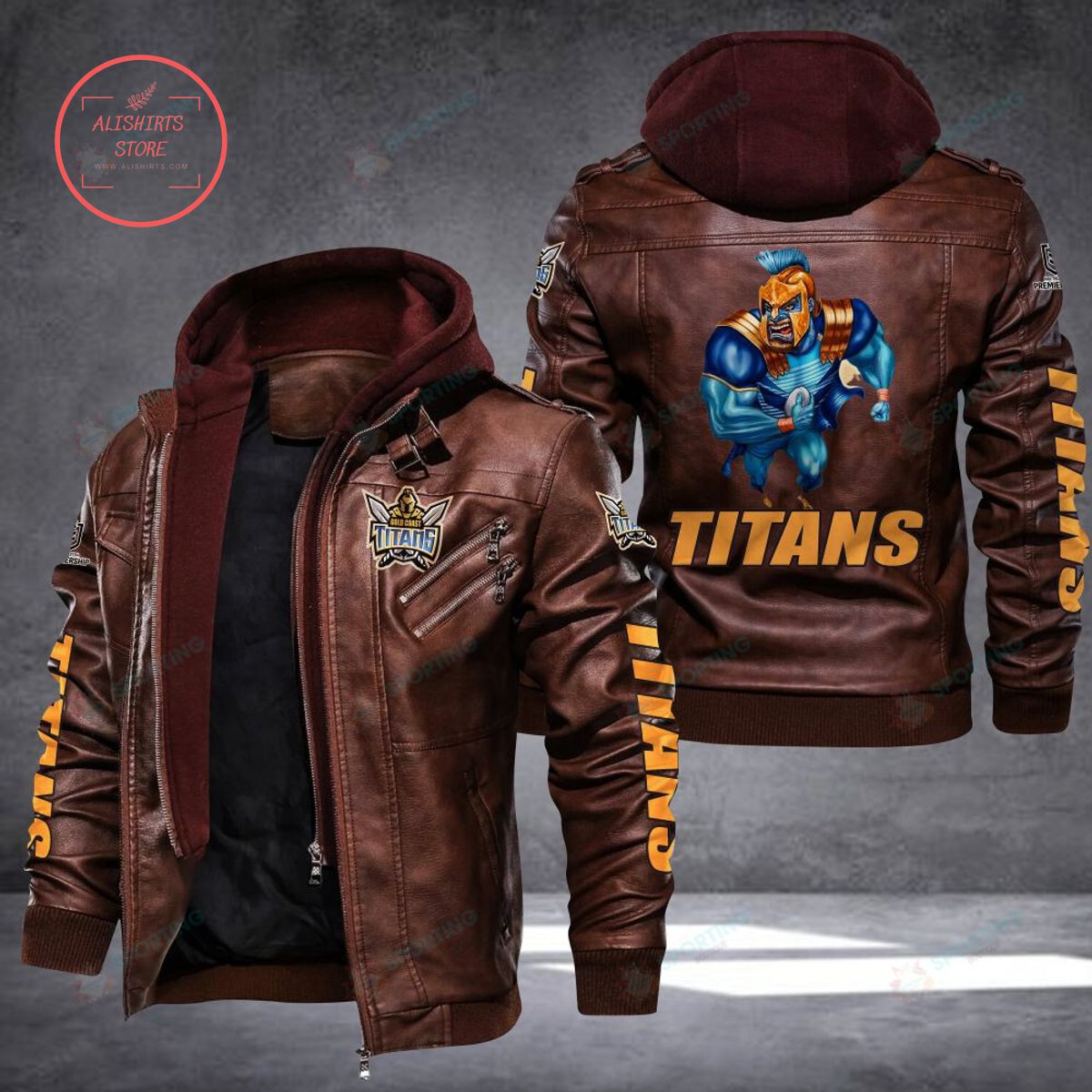 NRL Gold Coast Titans Mascot Leather Jacket Hooded Fleece For Fan