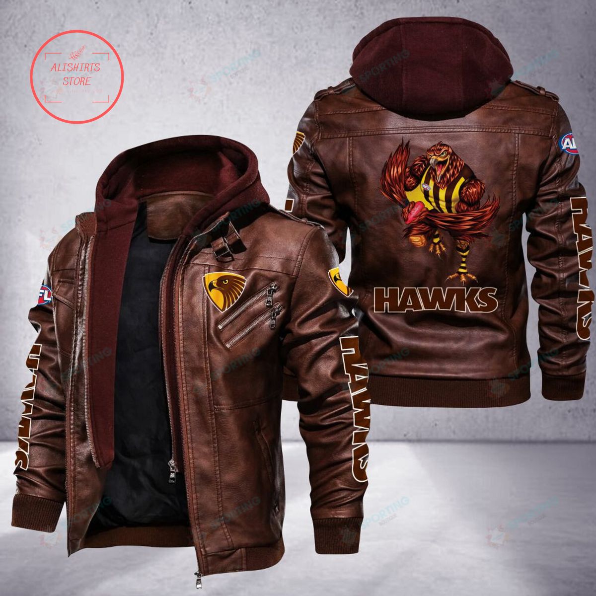 NRL Hawthorn Football Club Mascot Leather Jacket Hooded Fleece For Fan