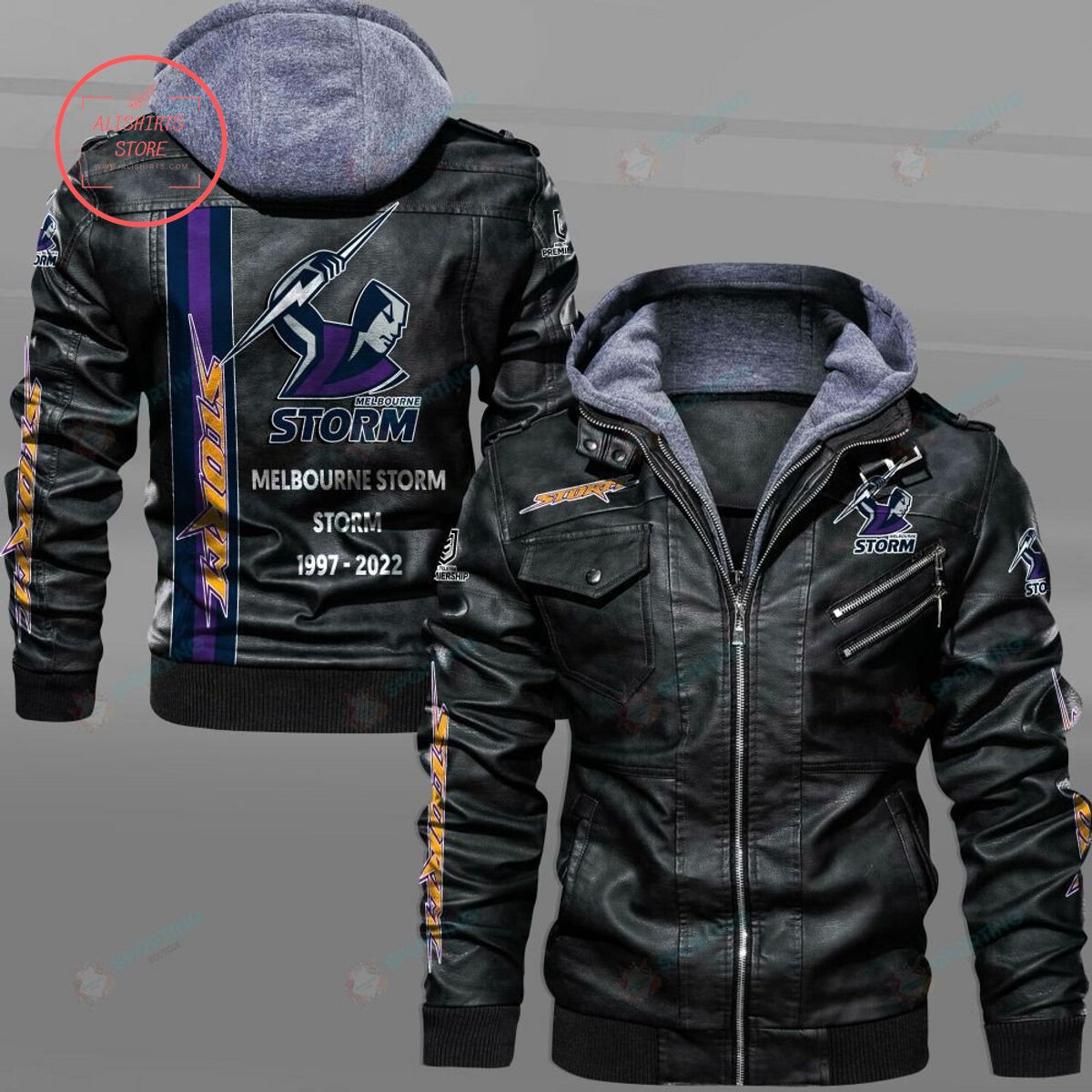 NRL Melbourne Storm Custom name Leather Jacket Hooded Fleece For Fan