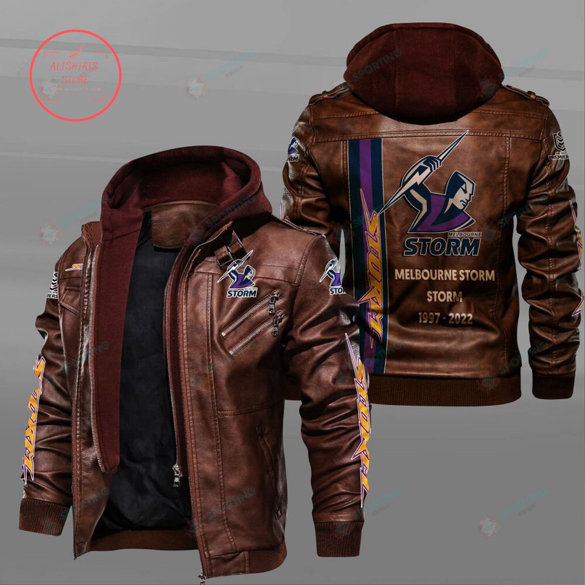 NRL Melbourne Storm Custom name Leather Jacket Hooded Fleece For Fan