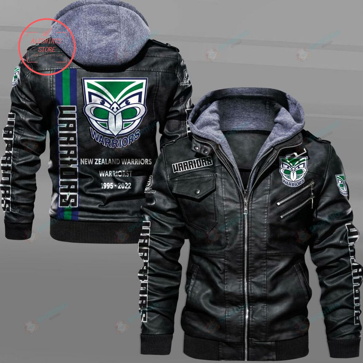 NRL New Zealand Warriors Custom name Leather Jacket Hooded Fleece For Fan