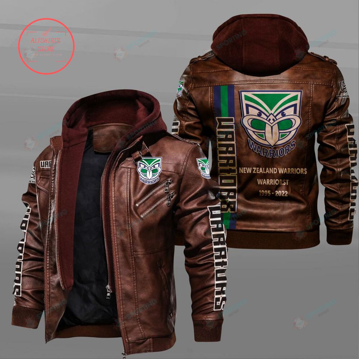 NRL New Zealand Warriors Custom name Leather Jacket Hooded Fleece For Fan