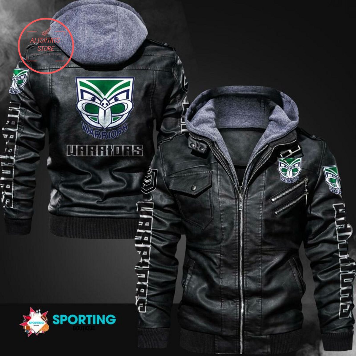 NRL New Zealand Warriors Logo Leather Jacket Hooded Fleece For Fan