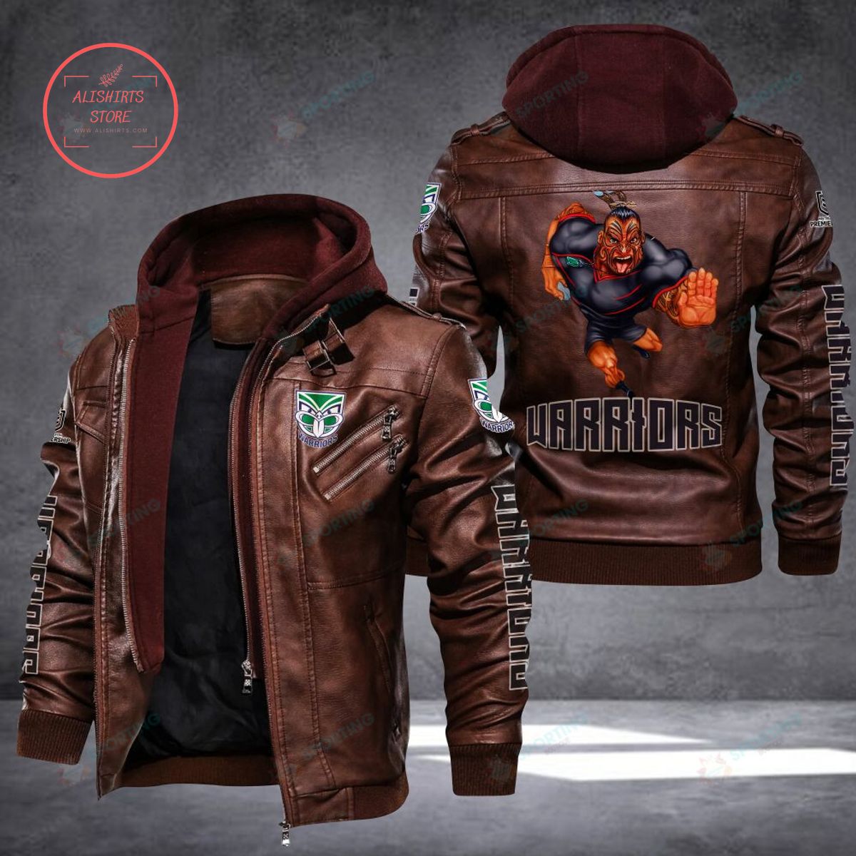 NRL New Zealand Warriors Mascot Leather Jacket Hooded Fleece For Fan