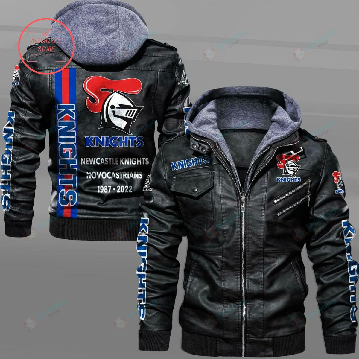 NRL Newcastle Knights Custom name Leather Jacket Hooded Fleece For Fan