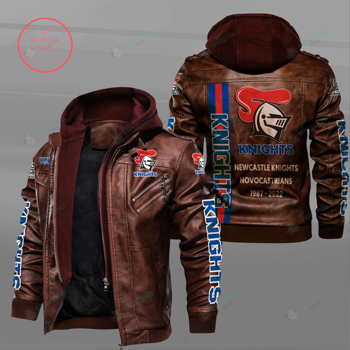 NRL Newcastle Knights CusNRL Newcastle Knights Custom name Leather Jacket Hooded Fleece For Fantom name Leather Jacket Hooded Fleece For Fan